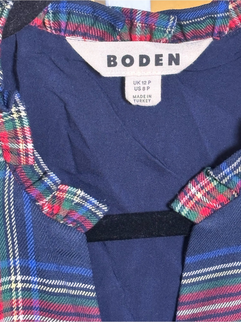 Boden Cassie Check Tea Dress 8P Navy Tartan Plaid Long Sleeve Holiday #521 - Picture 3 of 9